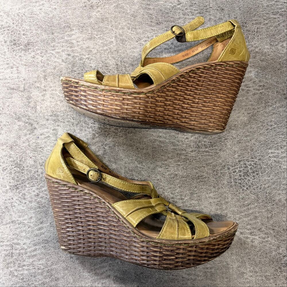 Green Woven Strappy Platform Wedge Sandals